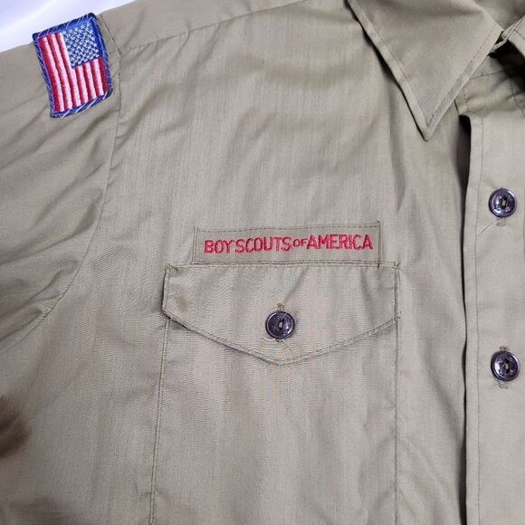VINTAGE 70s Boy Scouts of America button up shirt with sash and patches S/M - Picture 5 of 16